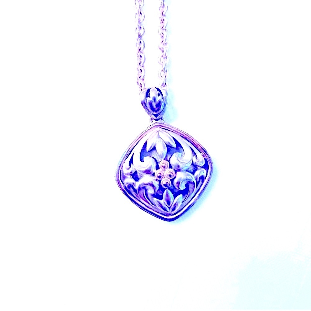 Charles Krypell sterling silver pendant on sterling chain with 18K gold accents.